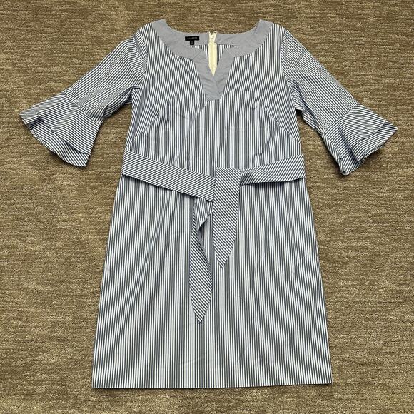 Talbots Dresses & Skirts - Talbots Dress Womens 8 Blue Striped Ruffle Sleeve Career Beach Resort Preppy